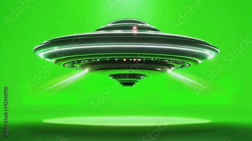 ufo flying on green screen background