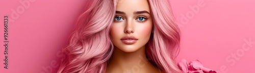 Beautiful Woman with Pink Hair and Blue Eyes.