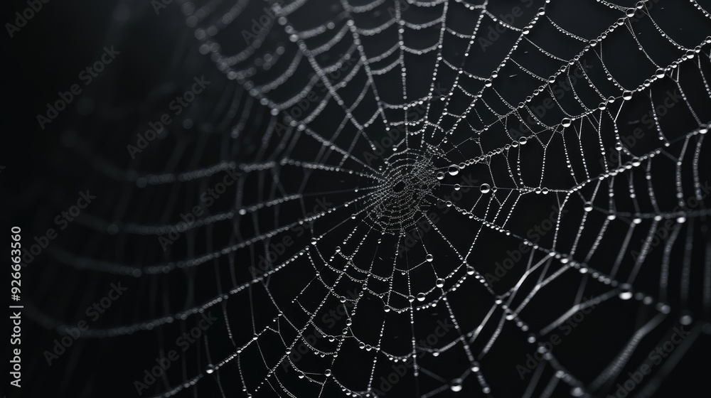 Intricate Black and White Spider Web: Macro Close-up of Delicate Arachnid Intricate Black and White Spider Web: Macro Close-up of Delicate Arachnid