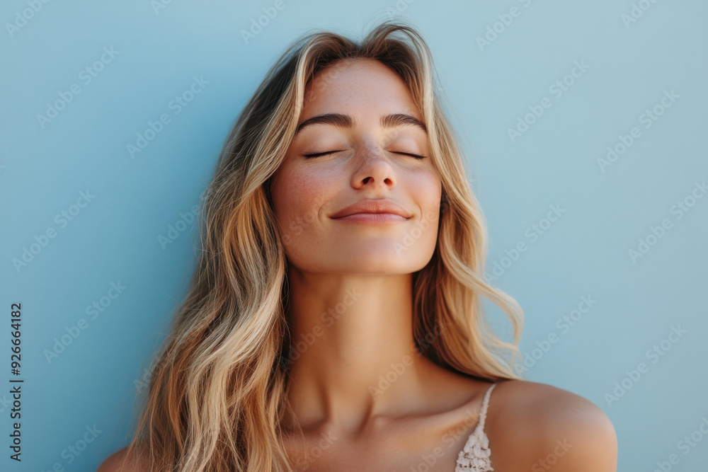A close up of a black woman's face with her eyes closed and long blond hair A close up of a black woman's face with her eyes closed and long blond hair