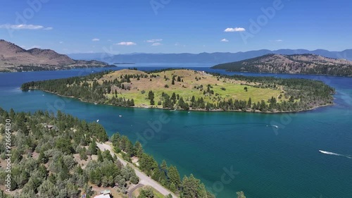drone view over a montana lake