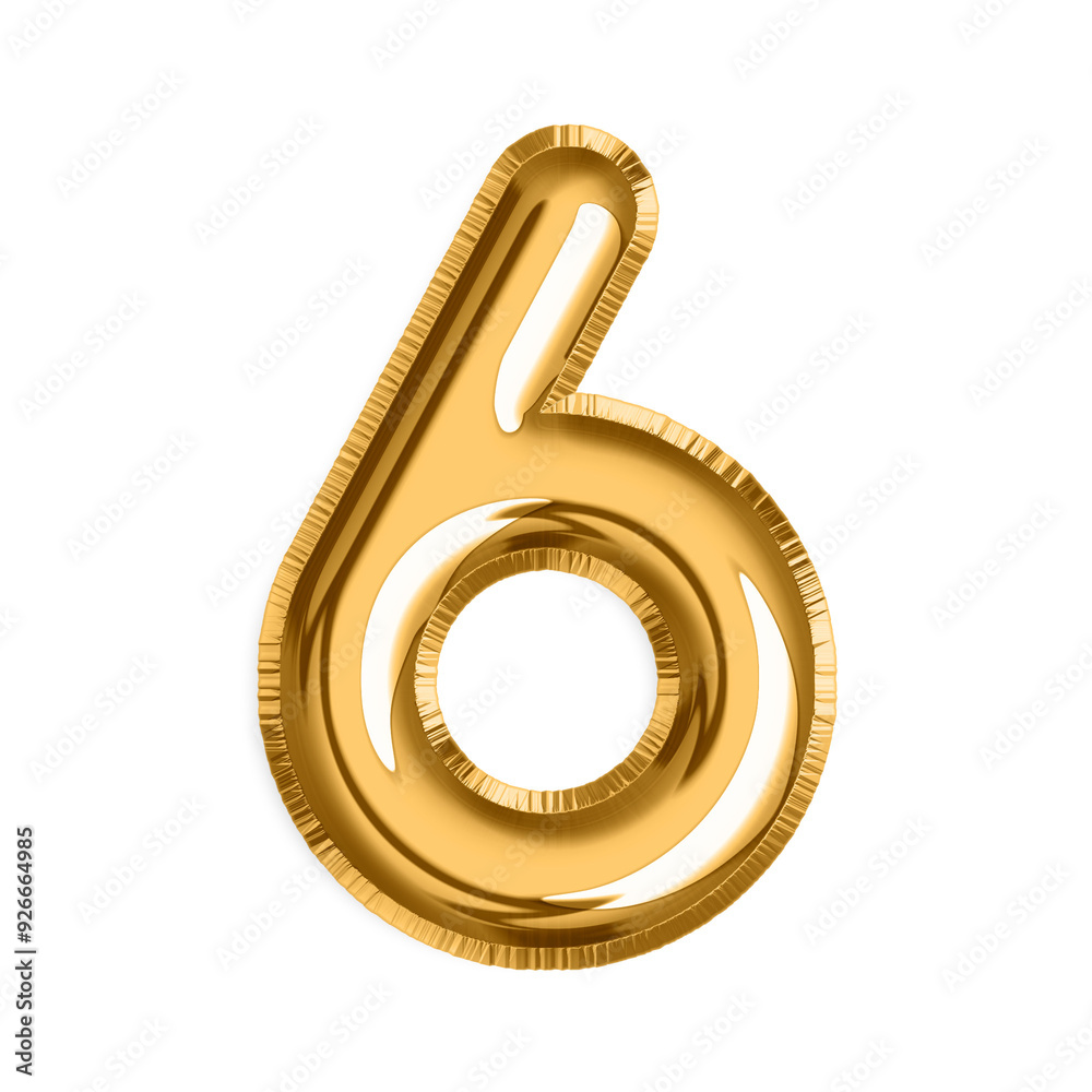 English Number 6 in gold foil balloon isolated on transparent background PNG, 3d golden alphabet English Number 6 in gold foil balloon isolated on transparent background PNG, 3d golden alphabet