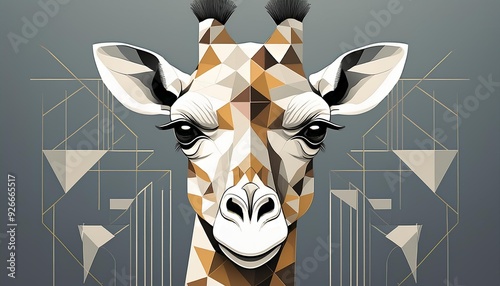 Abstract geometric pattern of a giraffe on a monochromatic background, perfect for fashion, art, and travel themes photo