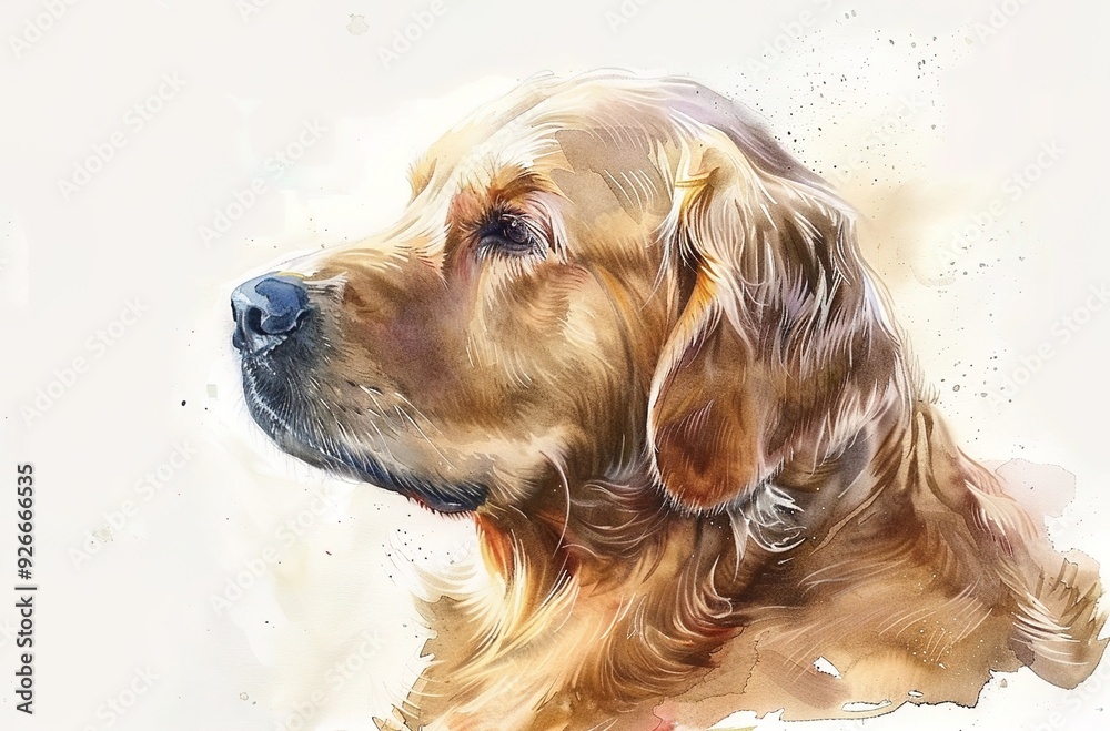 Golden Retriever, a dog portrait in profile view, watercolor illustration on a white background Golden Retriever, a dog portrait in profile view, watercolor illustration on a white background