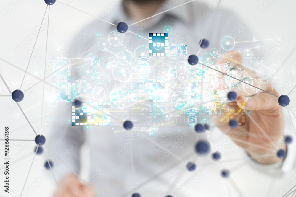 Neural network 3D illustration. Big data and cybersecurity Neural network 3D illustration. Big data and cybersecurity
