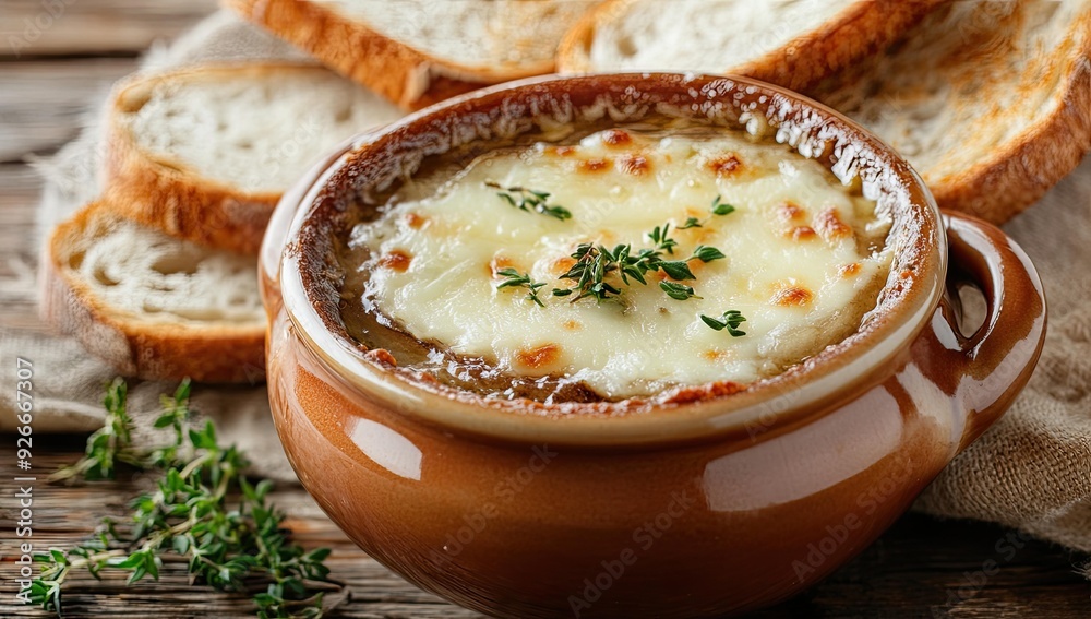 French onion soup with toasted bread and cheese. French onion soup with toasted bread and cheese.