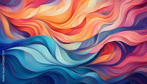 Abstract Colorful Waves and Wavy Lines Background in Shades of Blue, Orange and Pink for Artistic Design