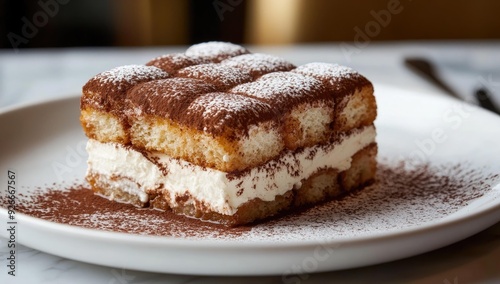 Wallpaper Mural A piece of tiramisu on a white plate. Torontodigital.ca