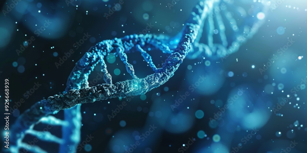 A close-up view of a vibrant DNA strand, showcasing its intricate structure in a scientific context with a blue color palette. A close-up view of a vibrant DNA strand, showcasing its intricate structure in a scientific context with a blue color palette.