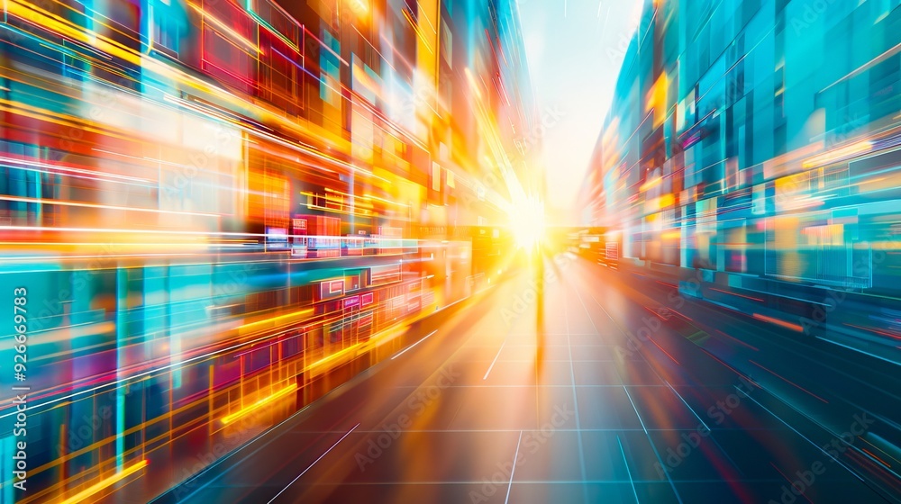 A blurry image of a city street at sunset