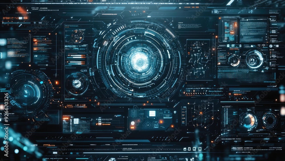 Futuristic digital interface with glowing data. Futuristic digital interface with glowing data.