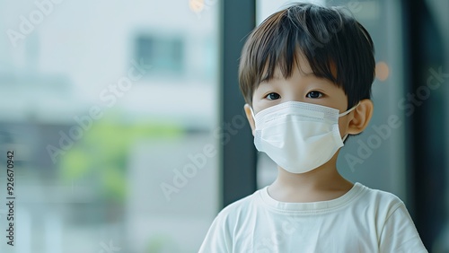 A boy is wearing a mask to protect himself from germs. Generative AI