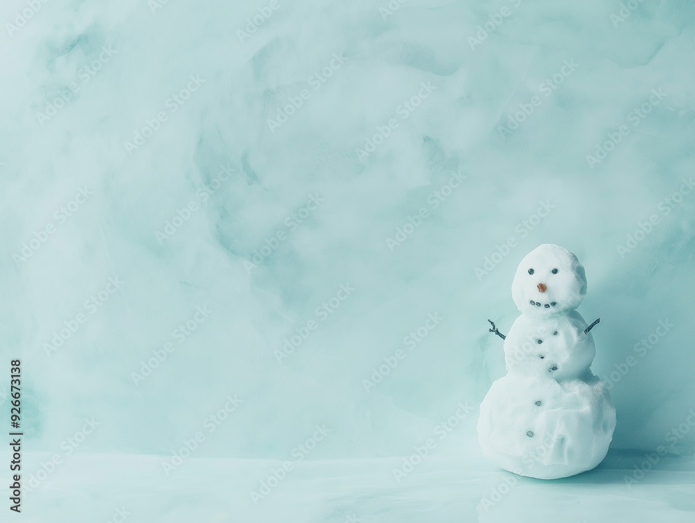 Minimalistic snowman with a carrot nose on a light blue background, ideal for holiday designs with ample copy space. Minimalistic snowman with a carrot nose on a light blue background, ideal for holiday designs with ample copy space.
