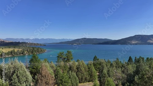 drone view over a montana lake