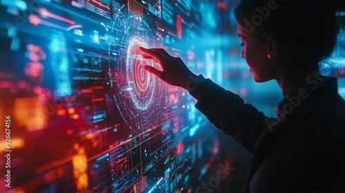 Wallpaper Mural AI-Driven Personal Finance Management Tools: A user interacting with an AI financial advisor on a holographic display. Torontodigital.ca
