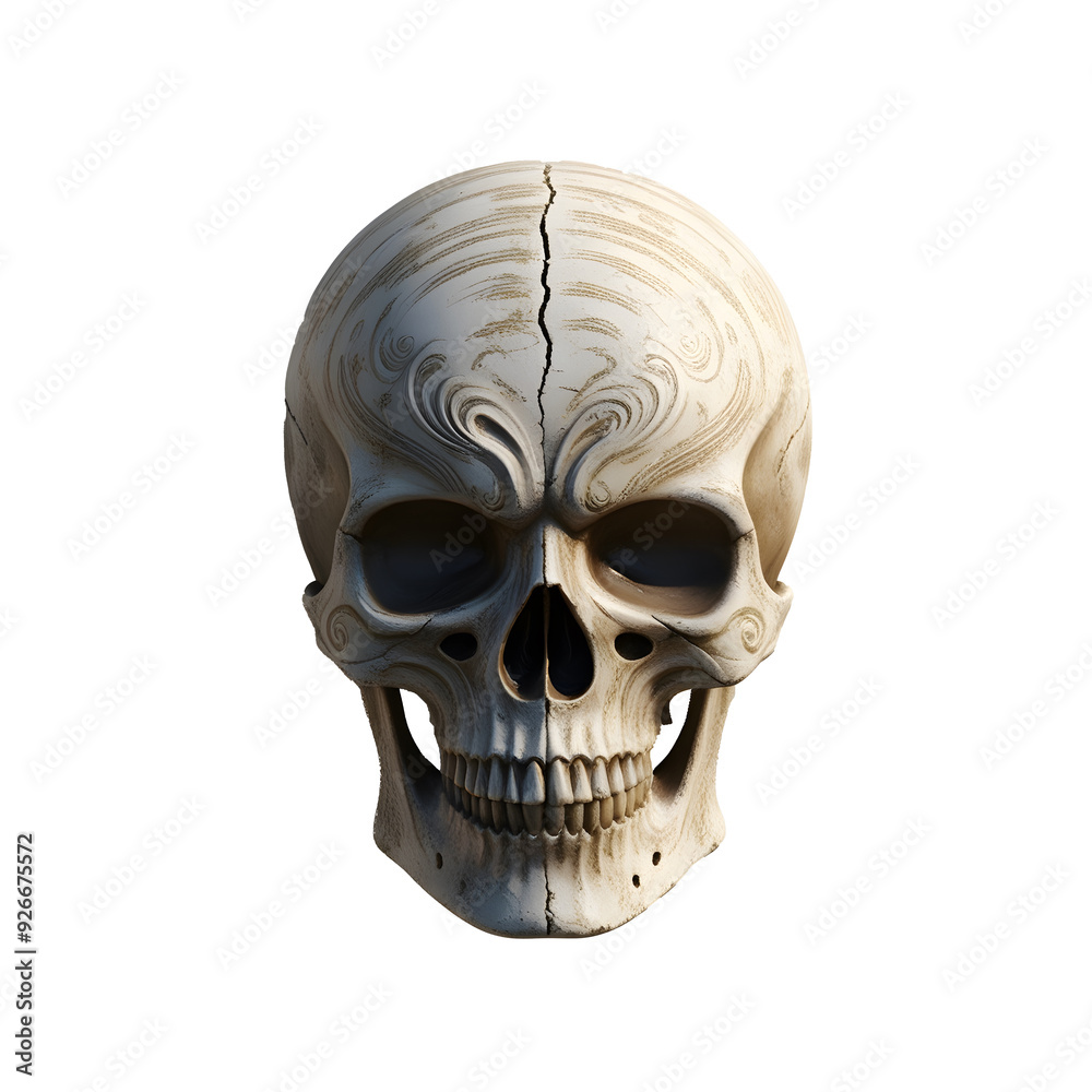 Fototapeta premium Skull in vintage stule isolated on a blank background,Generative Ai