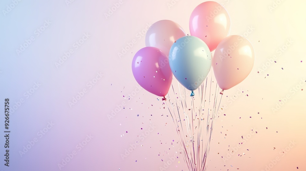 Pastel Balloons and Confetti Against a Gradient Background Pastel Balloons and Confetti Against a Gradient Background