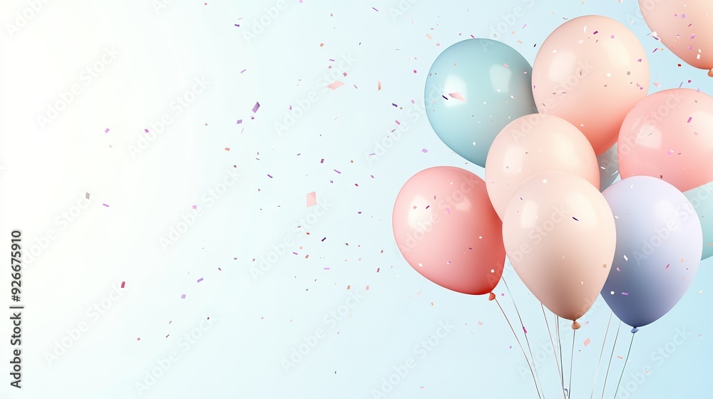 Pastel Balloons with Confetti on a Light Blue Background Pastel Balloons with Confetti on a Light Blue Background