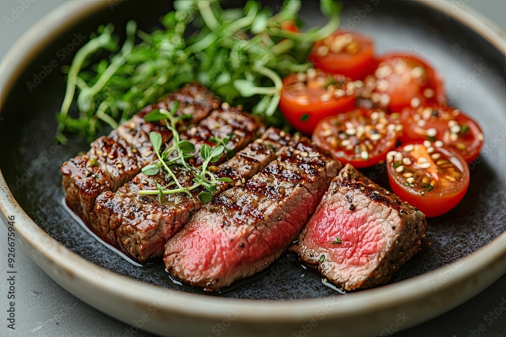 Plant-Based Steak on Sleek Plate in Minimalist Home, showcasing innovative cuisine, modern design, and a focus on sustainable eating in a stylish environment. Plant-Based Steak on Sleek Plate in Minimalist Home, showcasing innovative cuisine, modern design, and a focus on sustainable eating in a stylish environment.