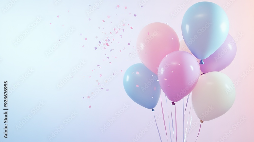 Pastel Balloons and Confetti Against a Light Background Pastel Balloons and Confetti Against a Light Background