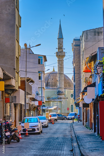 Chanakkale, Colorful streets with old beautiful houses and souvenir shops and restaurants photo