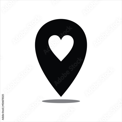 Love heart map pin location sign icon illustration, love location pin symbol heart shape concept vector design.