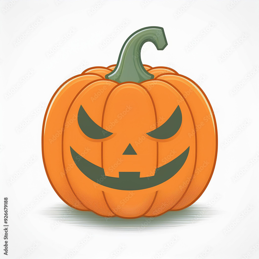 Grinning Jack-O'-Lantern with Menacing Eyes. Vibrant Cartoon Style Pumpkin Illustration Featuring Sharp Angles and Bold Shadows on a Crisp White Background, Perfect for Halloween Themed Designs Vector