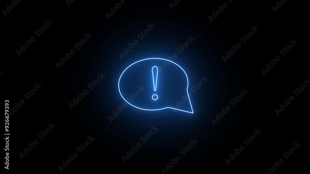 blue neon exclamation mark in the circle. Animation blue neon exclamation mark in the circle. Animation