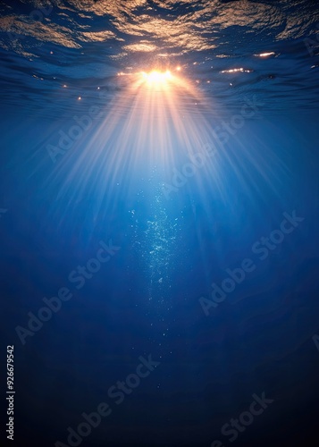 Sunlight streaming through deep blue ocean waters.