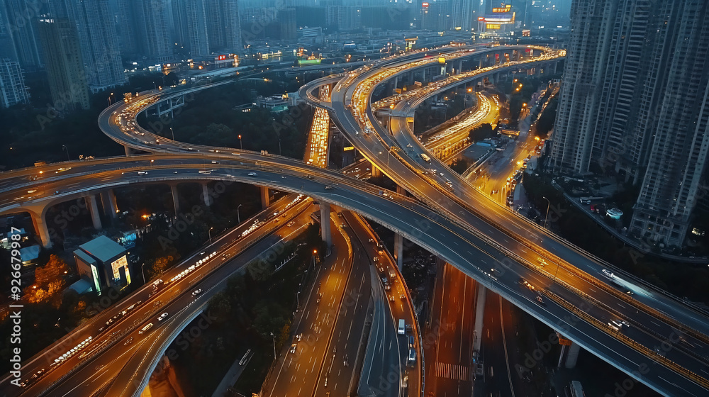 Aerial View of City Highway Interchange at Night. Aerial View of City Highway Interchange at Night.