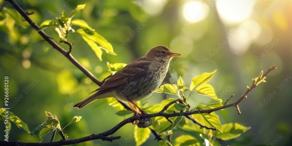 A serene bird perched on a branch, surrounded by vibrant leaves, basking in soft sunlight, perfect for nature enthusiasts. A serene bird perched on a branch, surrounded by vibrant leaves, basking in soft sunlight, perfect for nature enthusiasts.
