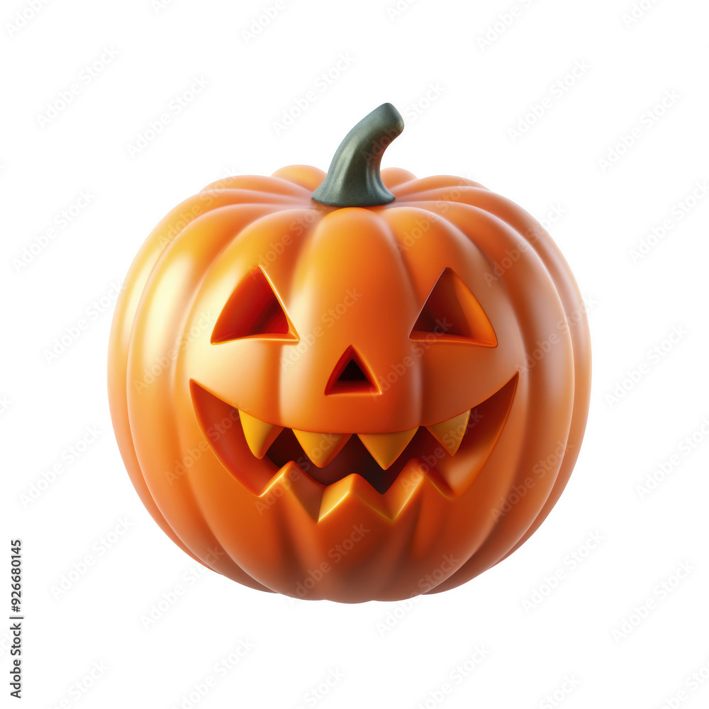 3D illustration of a Halloween jack o lantern with sharp teeth, perfect for spooky and Halloween-themed designs or decorations. Isolated on transparent background, png.