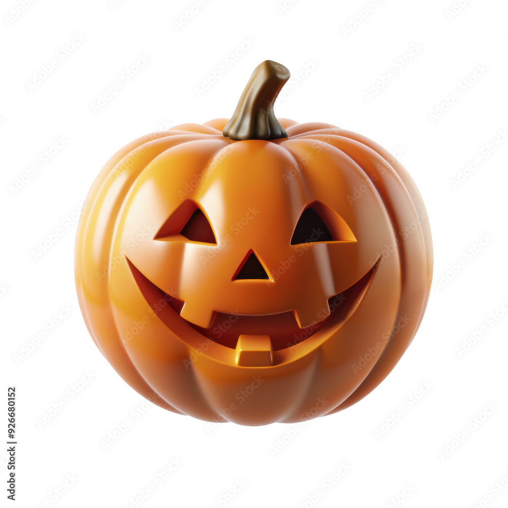 3D illustration of a smiling jack o lantern pumpkin with a brown stem, perfect for Halloween-themed decorations or designs. Isolated on transparent background, png. 3D illustration of a smiling jack o lantern pumpkin with a brown stem, perfect for Halloween-themed decorations or designs. Isolated on transparent background, png.