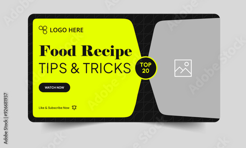Delicious food recipe pro tips and tricks video thumbnail banner design, daily food review thumbnail cover banner design, editable vector eps 10 file format