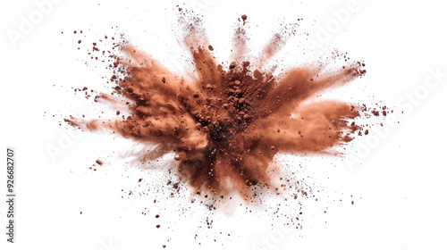 bright chocolate paint color powder festival explosion burst isolated white background. photo