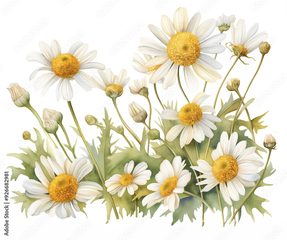 Fototapeta premium Camomile daisy watercolor illustration on white