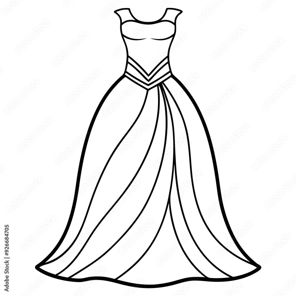 evening gown on line art white background evening gown on line art white background