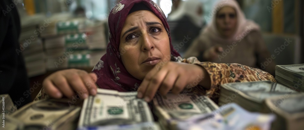 Fototapeta premium AI generator image of UNRWA as money londary,Stack of banknote money