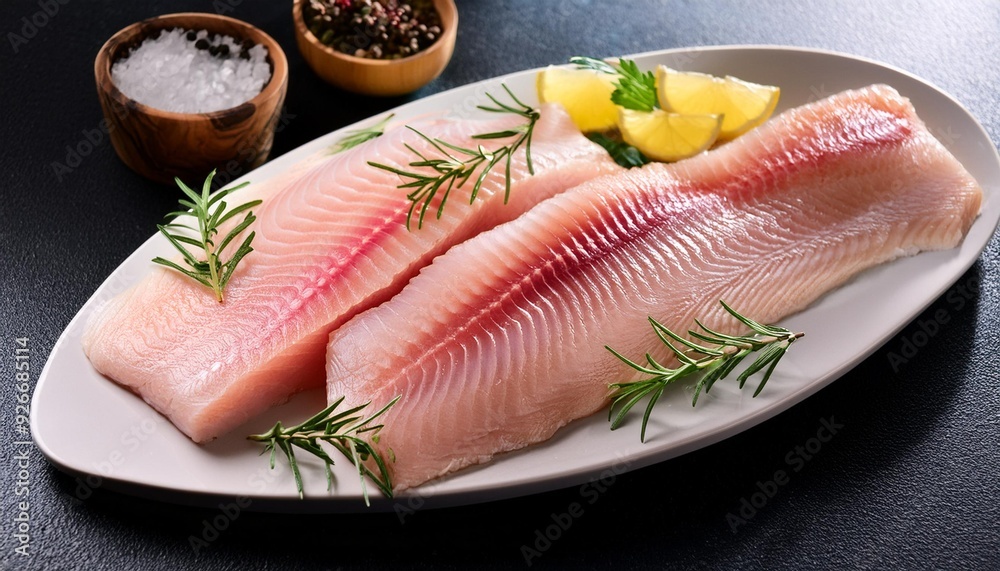 Sliced fish fillet with herbs and spices Sliced fish fillet with herbs and spices