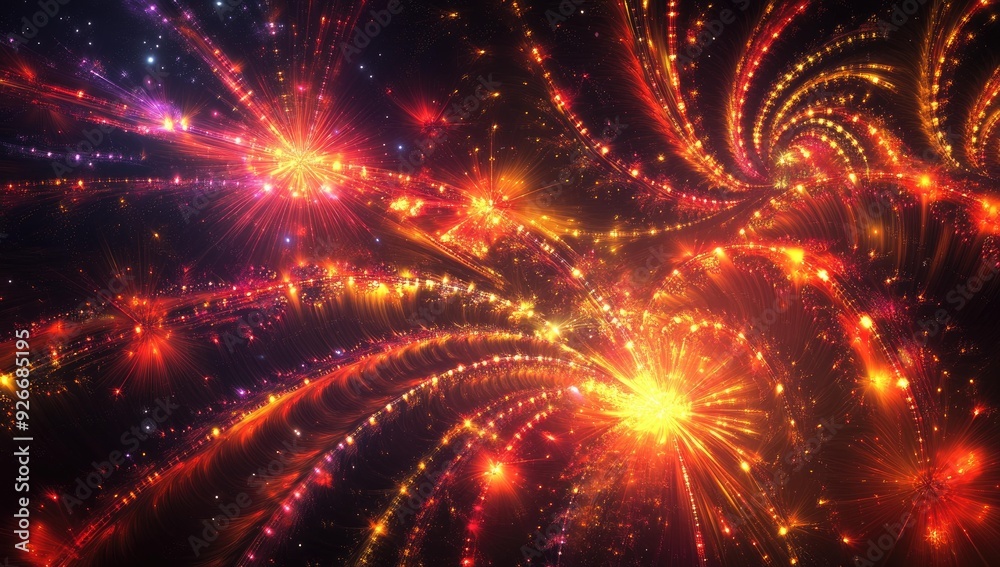 Fototapeta premium Abstract red and yellow fireworks.