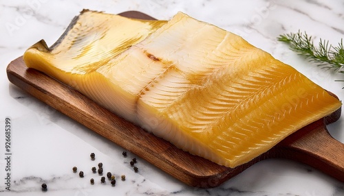 Smoked Haddock Fillet on Marble Background photo