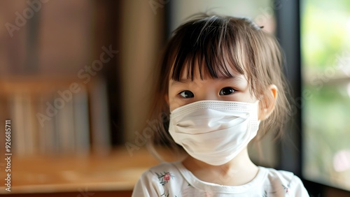 A girl is wearing a mask to protect herself from germs. Generative AI