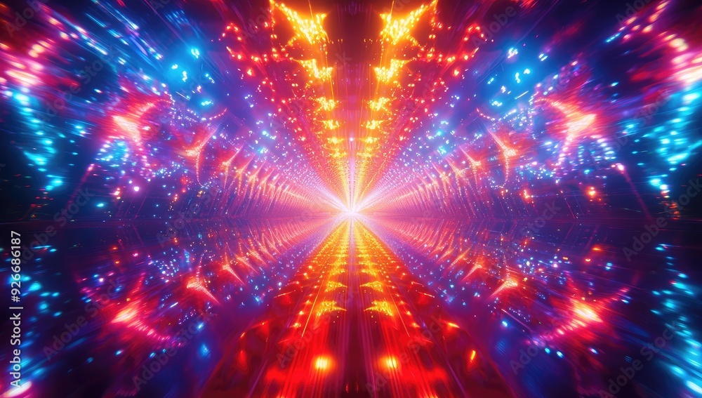 Bright, colorful lights in a tunnel. Bright, colorful lights in a tunnel.