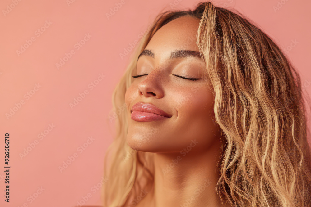 A close up of a black woman's face with her eyes closed and long blond hair A close up of a black woman's face with her eyes closed and long blond hair