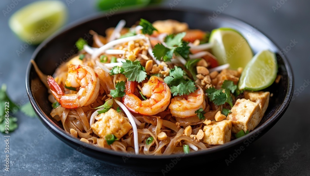 Shrimp Pad Thai with tofu and lime. Shrimp Pad Thai with tofu and lime.