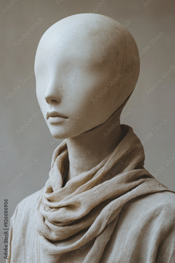Mannequin wearing a scarf and a scarf around its neck, sale discount concept Mannequin wearing a scarf and a scarf around its neck, sale discount concept