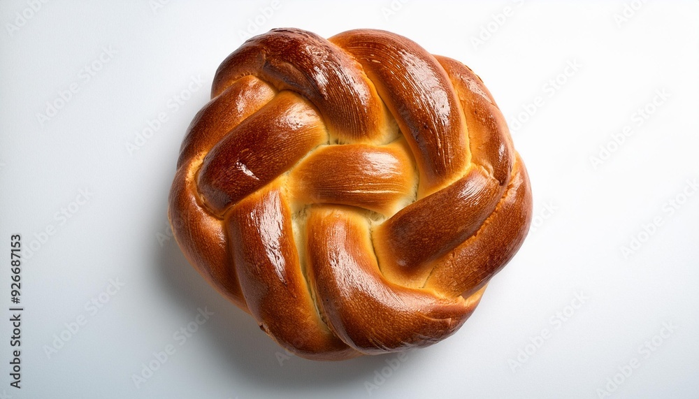 top view of round braided bread isolated on white background top view of round braided bread isolated on white background