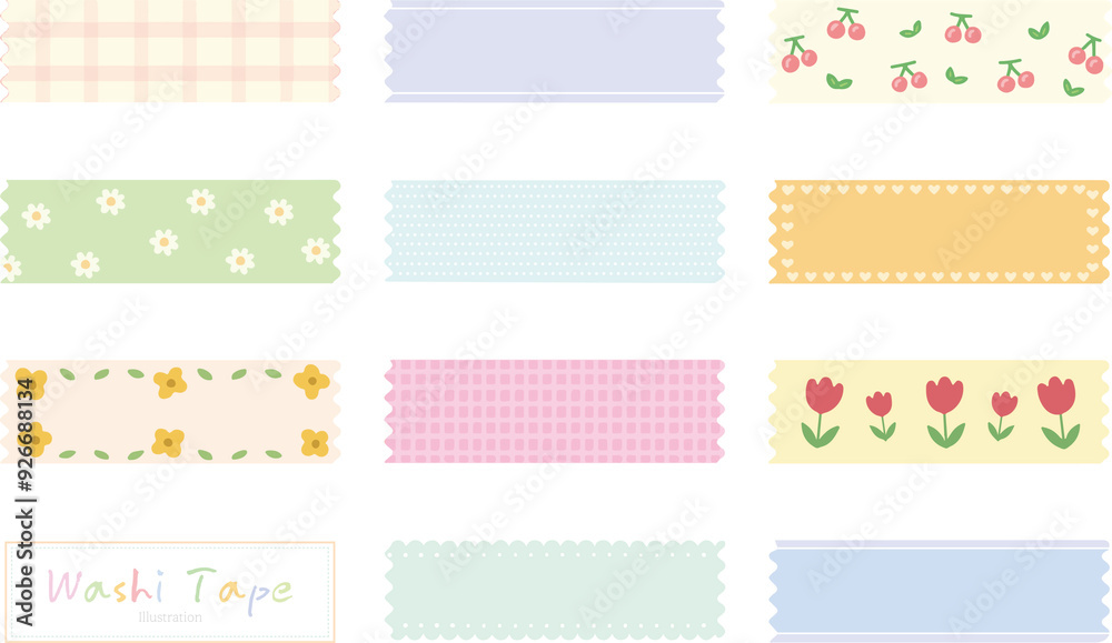 hand drawn Colorful cute Washi Tape Design Element Vector Clip Art illustration