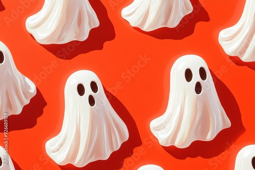 Halloween ghost pattern in white on orange background. Perfect for spooky seasonal designs.