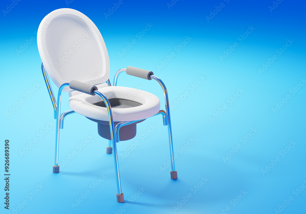 Chair with toilet for sick people. Lavatory for patients with disabilities. In-room toilet for ...
